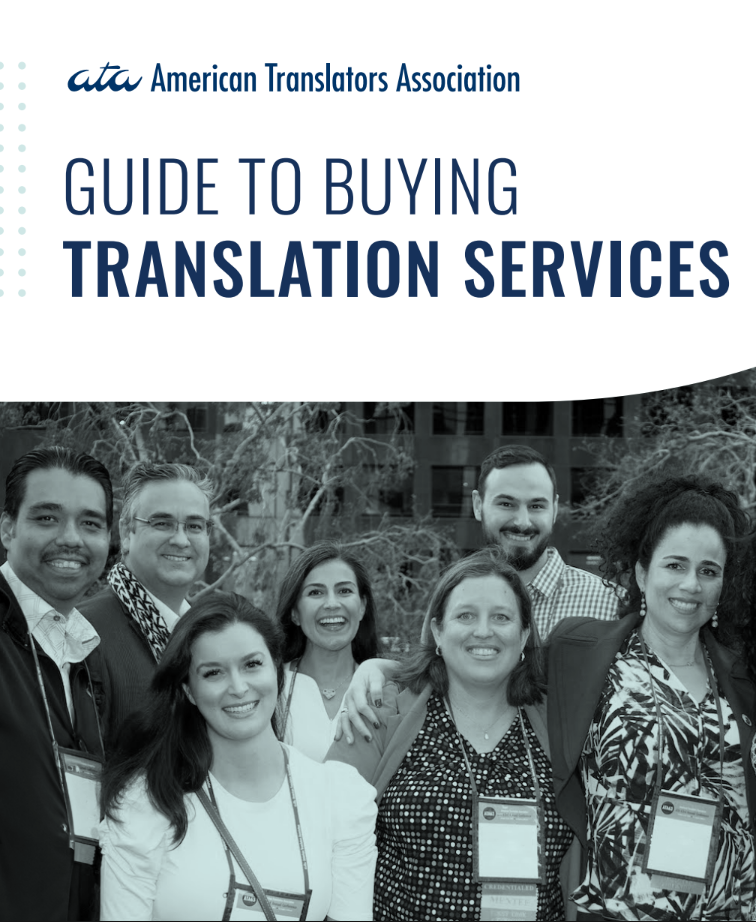 Cover of PDF document on buying translation services.